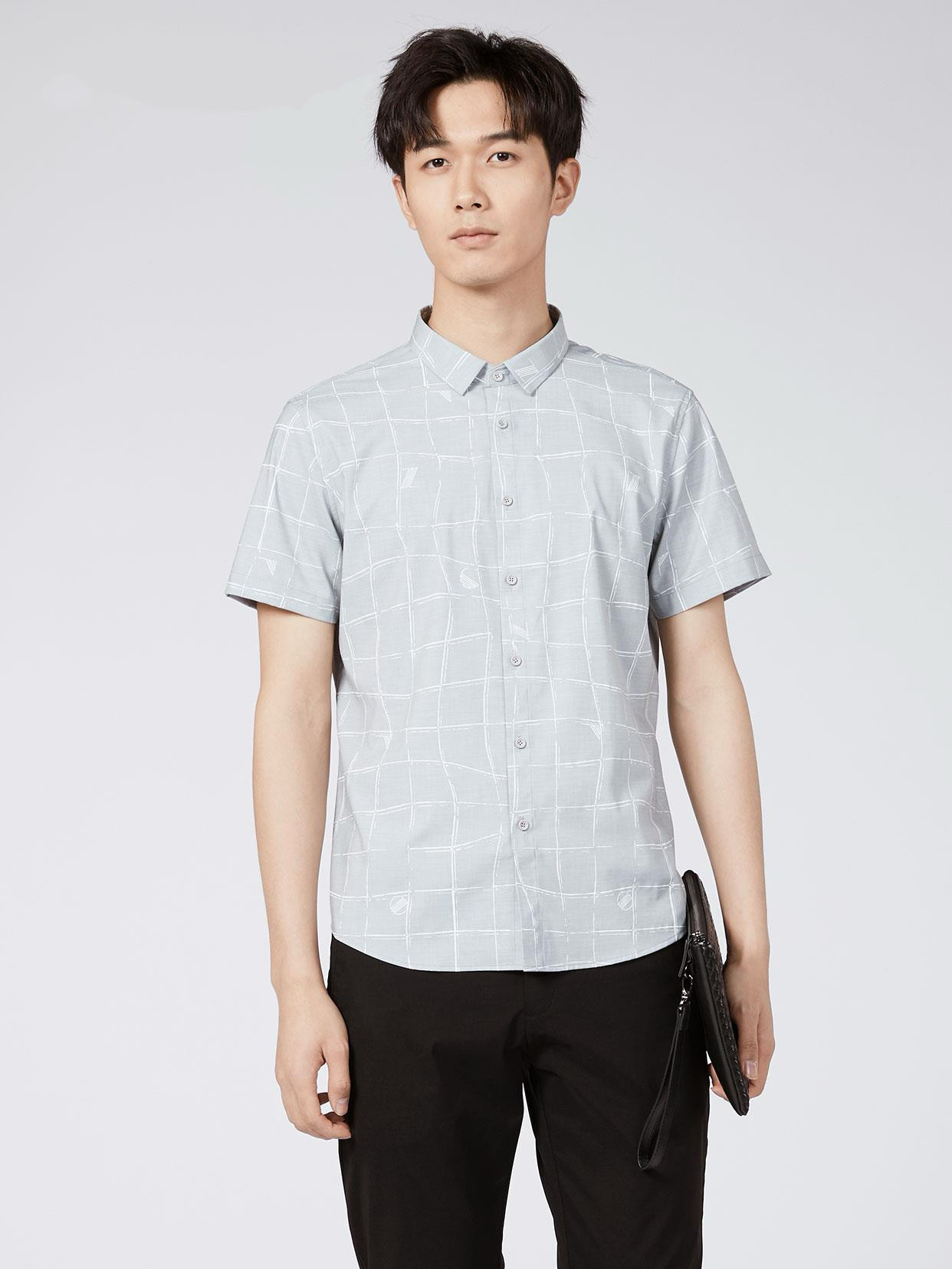 185号利家夏季男士短袖衬衫商务休闲格子衬衣通勤透气20XXC0021S