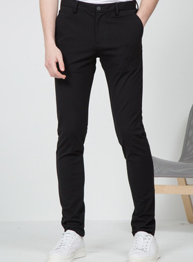 37号利家春秋男士黑色中腰修身弹力休闲裤Q9QXK00101舒适透气防皱