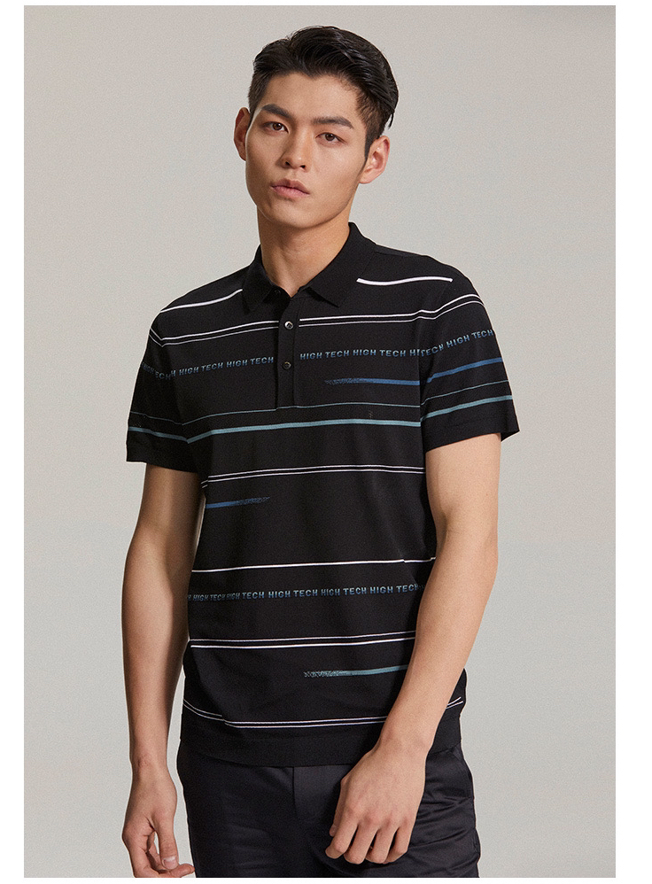 利家夏季男士针织短袖翻领polo衫商务休闲高级感条纹T恤G2XTX5191