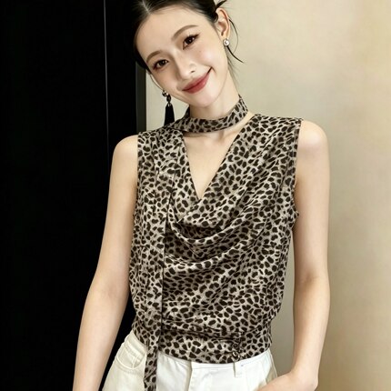 2026夏装新款雪纺无袖荡领衬衫女轻熟风垂感挂脖两穿小衫