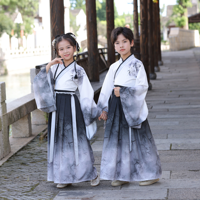 儿童古装汉服国学服男女书童中国风学生开笔礼三字经朗诵演出服装