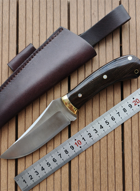 毕方手工蛤刃一体龙骨高质感印第安风格露营BC丛林黑檀木手柄小刀