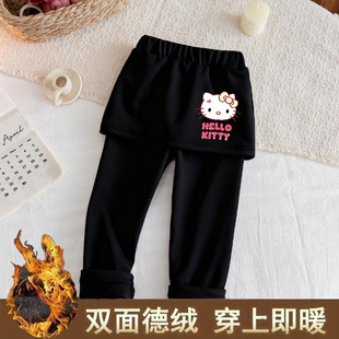 儿童女宝双面德绒裤子打底裤2025秋冬新款洋气女童裙裤假两件外穿