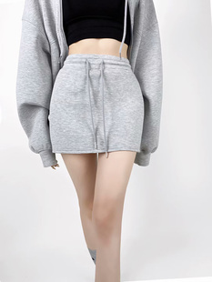 2024新款纯欲风高腰纯色辣妹空气层a字包臀裙运动显瘦百搭半身裙