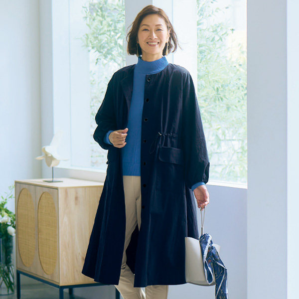 日本代购2026年春号女士无领活跃的宽松轻快长外套 有大码