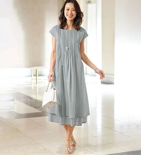 棉质清爽搭柔软堆叠中长优雅连衣裙 有大码 日本代购 2024年夏款