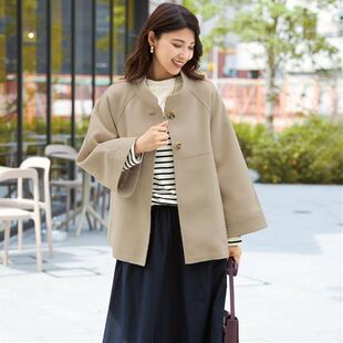 立领羊毛感柔软毛呢大衣 日本代购 2025年秋季 女士宽大袖 有大码