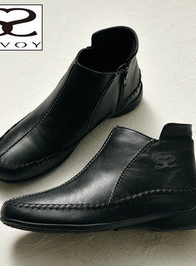 日本代购2026年春号SAVOY侧拉链山羊皮短靴3E宽掌防滑平底