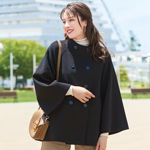 日本代购2026年秋季女士双排扣羊毛质感柔软微起毛毛呢大衣有大码