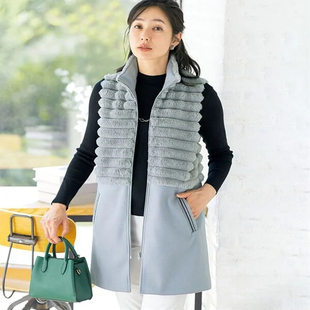 休闲马甲 日本代购 2025年秋季 仿毛皮切换长背心中长款 有大码