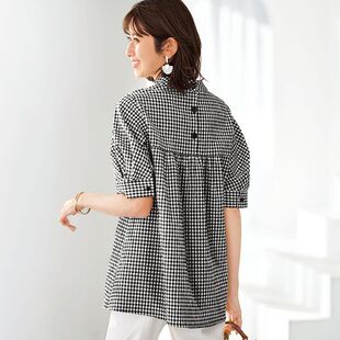 2024年春夏日本代购女士泡泡纱立领灯笼袖宽松甜美套衬衫 有大码