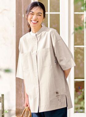 2025年春夏日本代购女士两胸口袋6分袖moz休闲舒适风衬衫 有大码