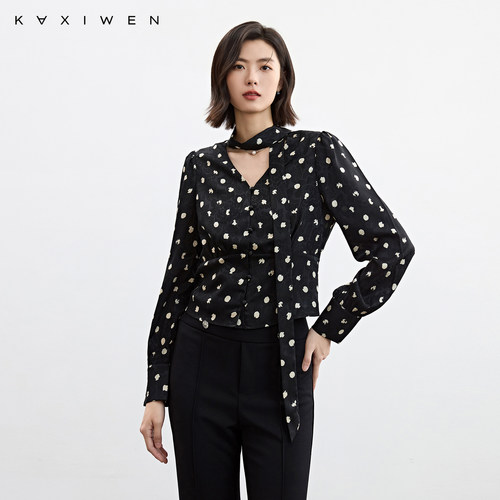 kxw 缎面提花波点小衫