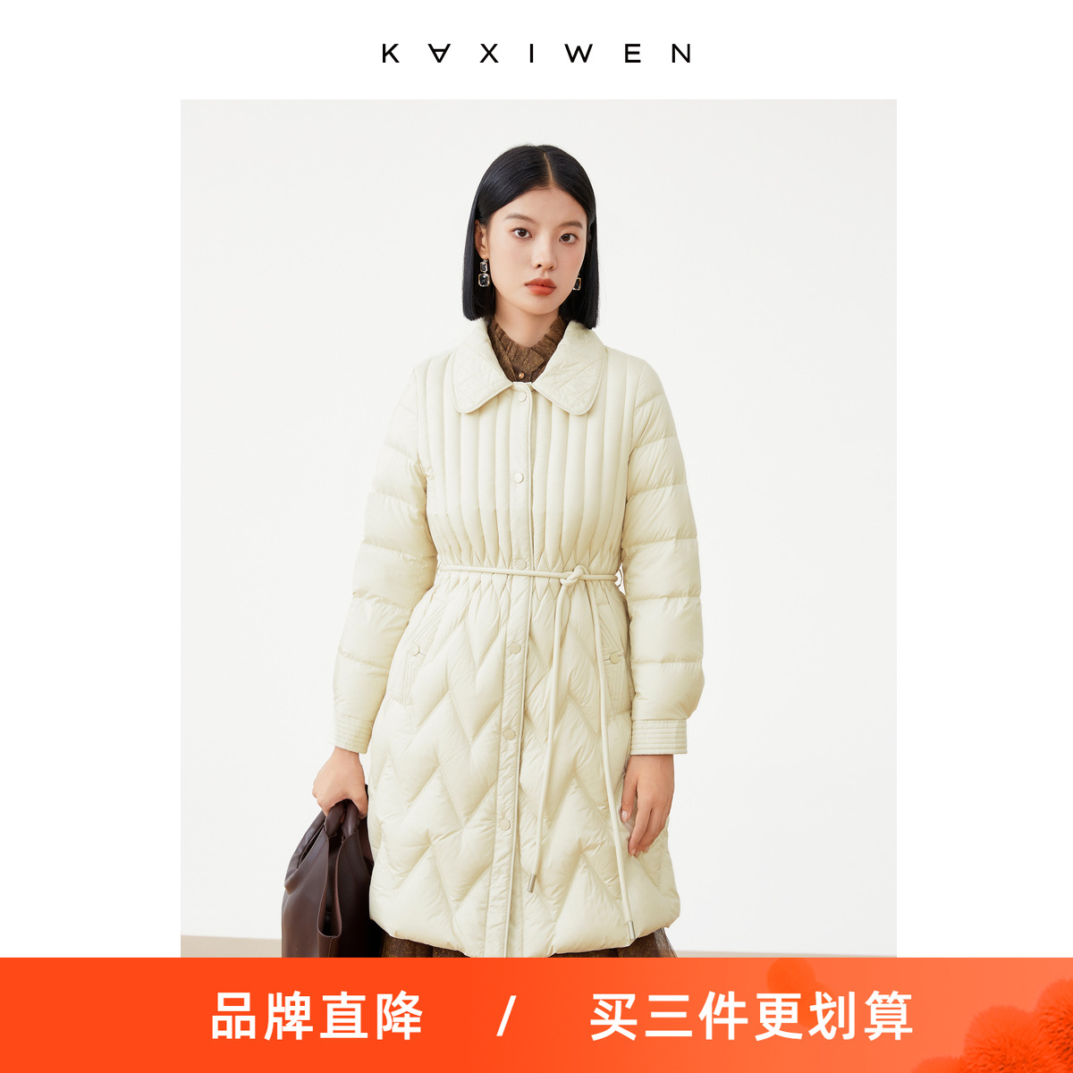 羽绒服中长款大衣佧茜文翻领