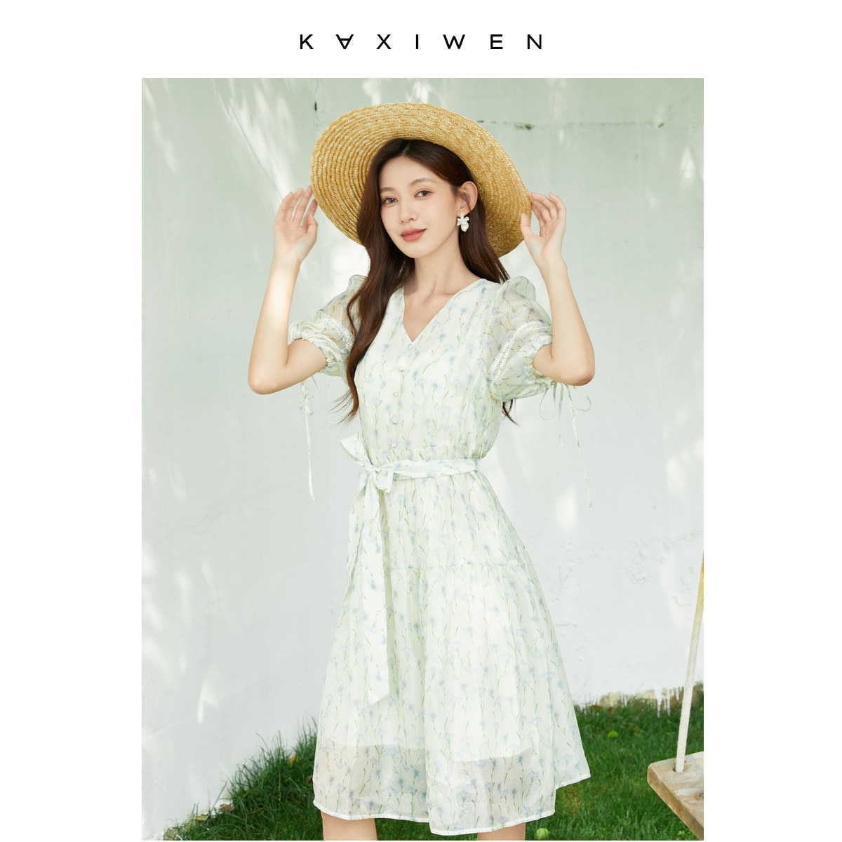 佧茜文V领系带连衣裙,女装/女士精品,连衣裙,淘宝优惠券,粉丝福利购,淘宝优惠卷