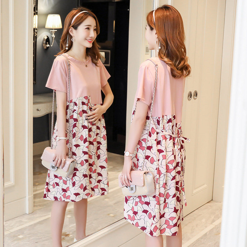 孕妇连衣裙夏中长款2020新款时尚宽松拼接短袖潮妈孕妇装夏装裙子