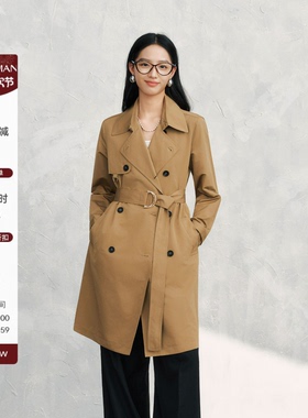 雅舒曼&图图妈 翻领复古港风中长款纯色秋季双排扣风衣2H73F0805