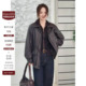 雅舒曼&图图妈 口袋夹克 时髦随性翻领弹力收腰设计皮衣外套女