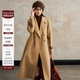 雅舒曼&图图妈 秋冬毛呢外套燕麦色直筒大衣双排扣外套8H10D081