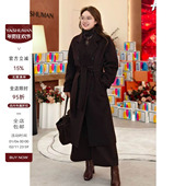 雅舒曼&图图妈 毛呢大衣女 领长款 黑标皇室婴驼 保暖双排扣西装