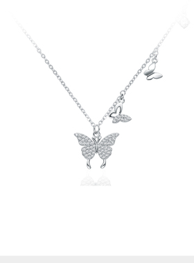 Julius/聚利时小福蝶项链女款小众气质蝴蝶银饰轻奢高级感锁骨链