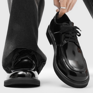 德比鞋高级感方头休闲皮鞋男通勤商务正装圆头厚底增高新郎结婚鞋