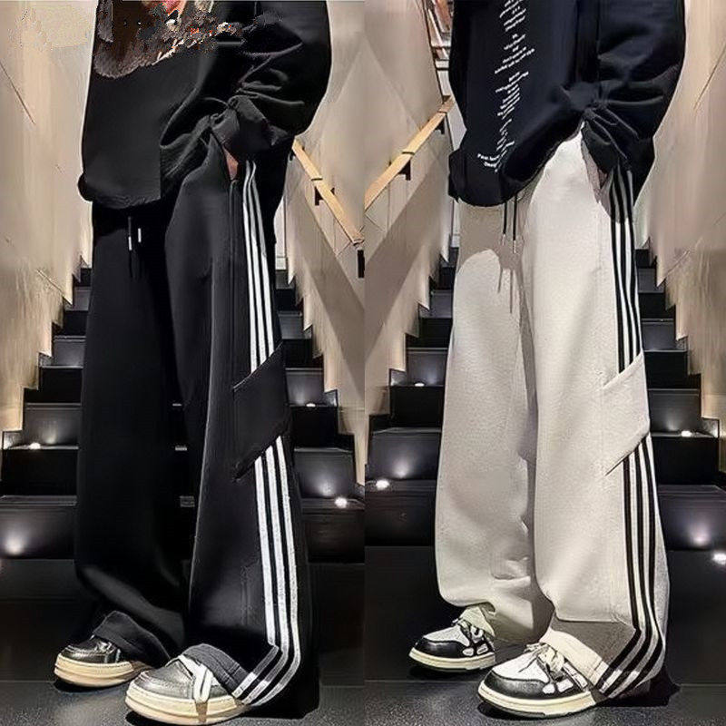 男士卫裤加绒宽松休闲运动长裤修身撞色简约百搭潮流男款卫裤