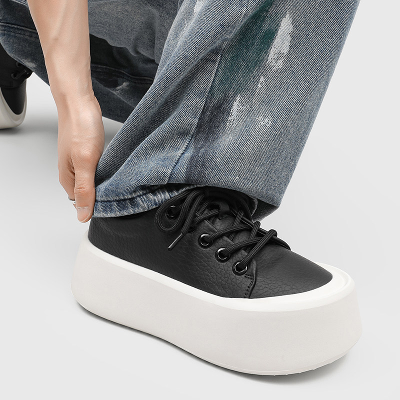 厚底增高5CM松糕鞋男真皮透气高级感小众休闲板鞋大头简约休闲鞋