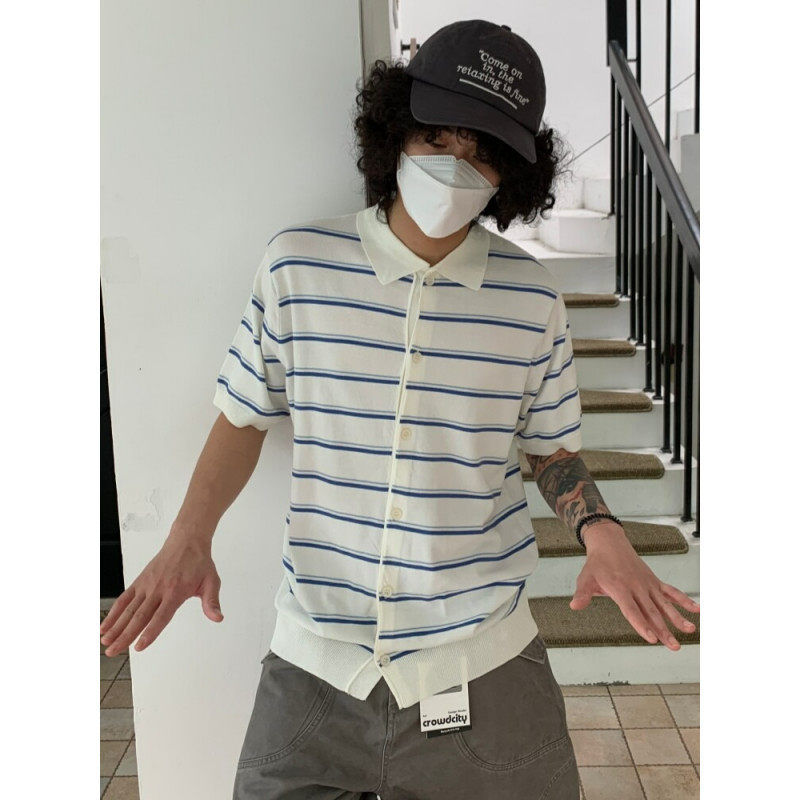 男高街宽松条纹撞色韩版潮流休闲时尚个性设计潮牌质感短袖T恤