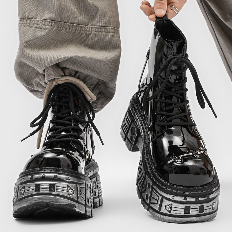 巴黎厚底马丁靴男小众朋克风情侣拉链机车靴英伦大头靴欧美高帮鞋