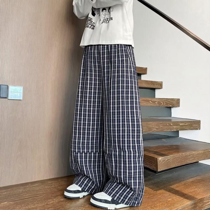 男韩版宽松阔腿格子休闲裤多纽扣两穿可拆卸百搭松弛潮流多色裤子