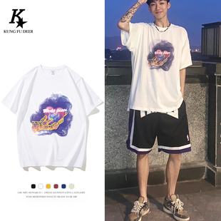 半袖 重磅短袖 ins潮牌握手爱心印花情侣款 夏季 t恤潮牌欧美高街男士