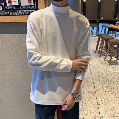 买一送一男款冬季德绒加绒保暖长袖T恤半高领白色内搭加厚打底衫