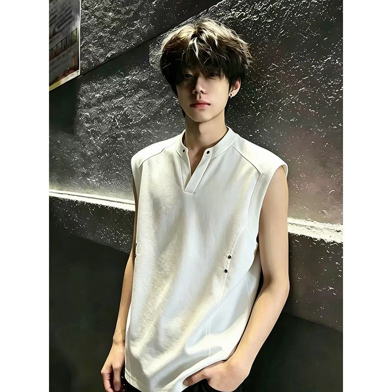 男士潮流休闲华棉纯色宽松无袖背心简约夏季薄款韩版百搭运动马甲