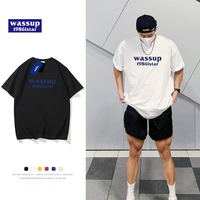 Keros WASSUP夏季男短袖t恤白色半袖潮流印花纯棉潮牌情侣体恤