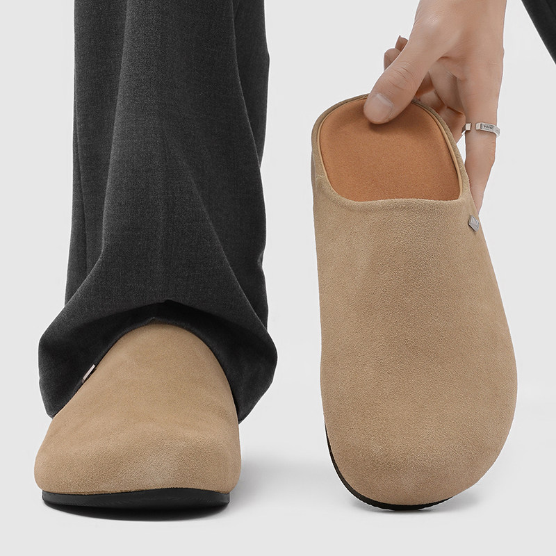 反绒皮勃肯鞋男女一脚蹬厚底增高包头拖鞋懒人鞋外穿休闲半拖凉鞋