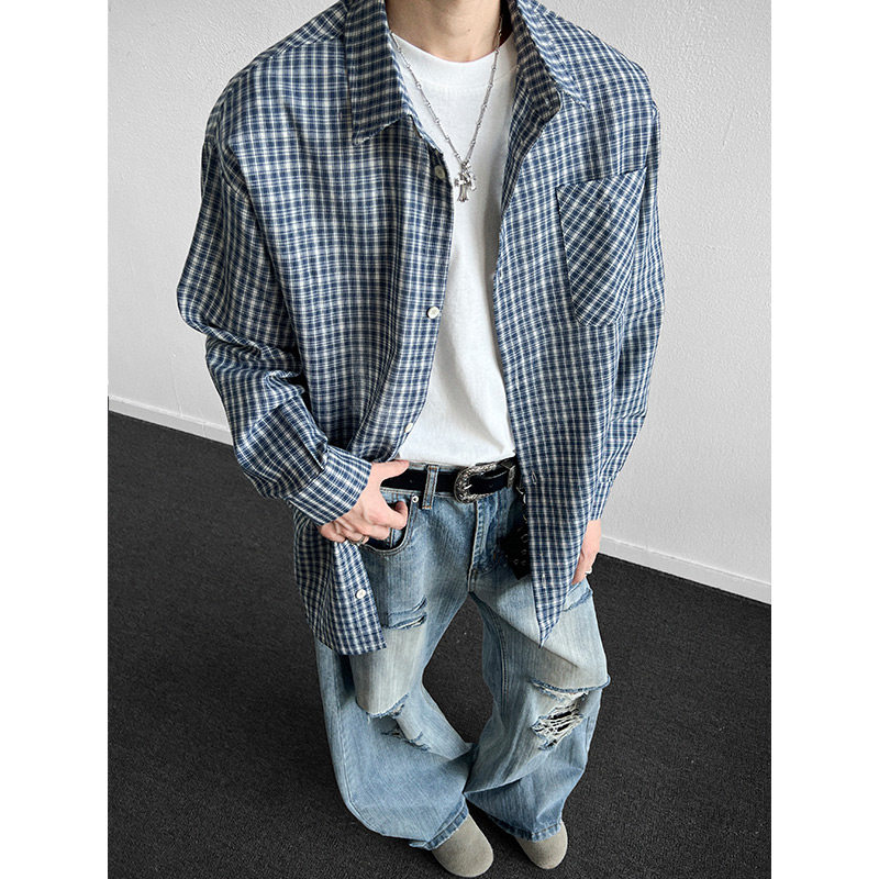 秋季新款男士长袖格子衬衫宽松韩版潮流中性衬衣潮牌休闲青年上衣,男装,衬衫,淘宝优惠券,粉丝福利购,淘宝优惠卷