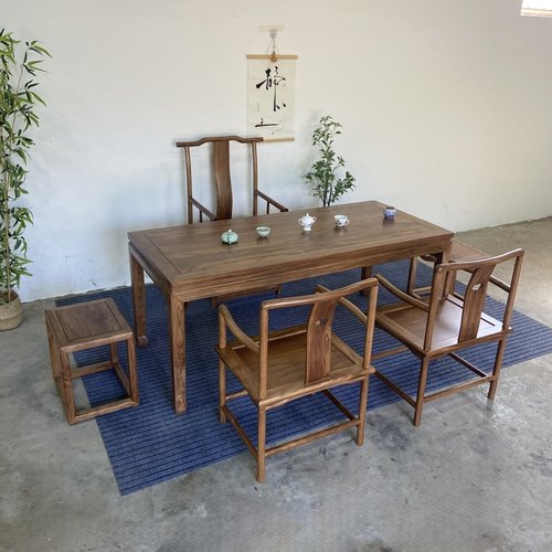 老榆木实木茶室茶桌椅原木干炮台