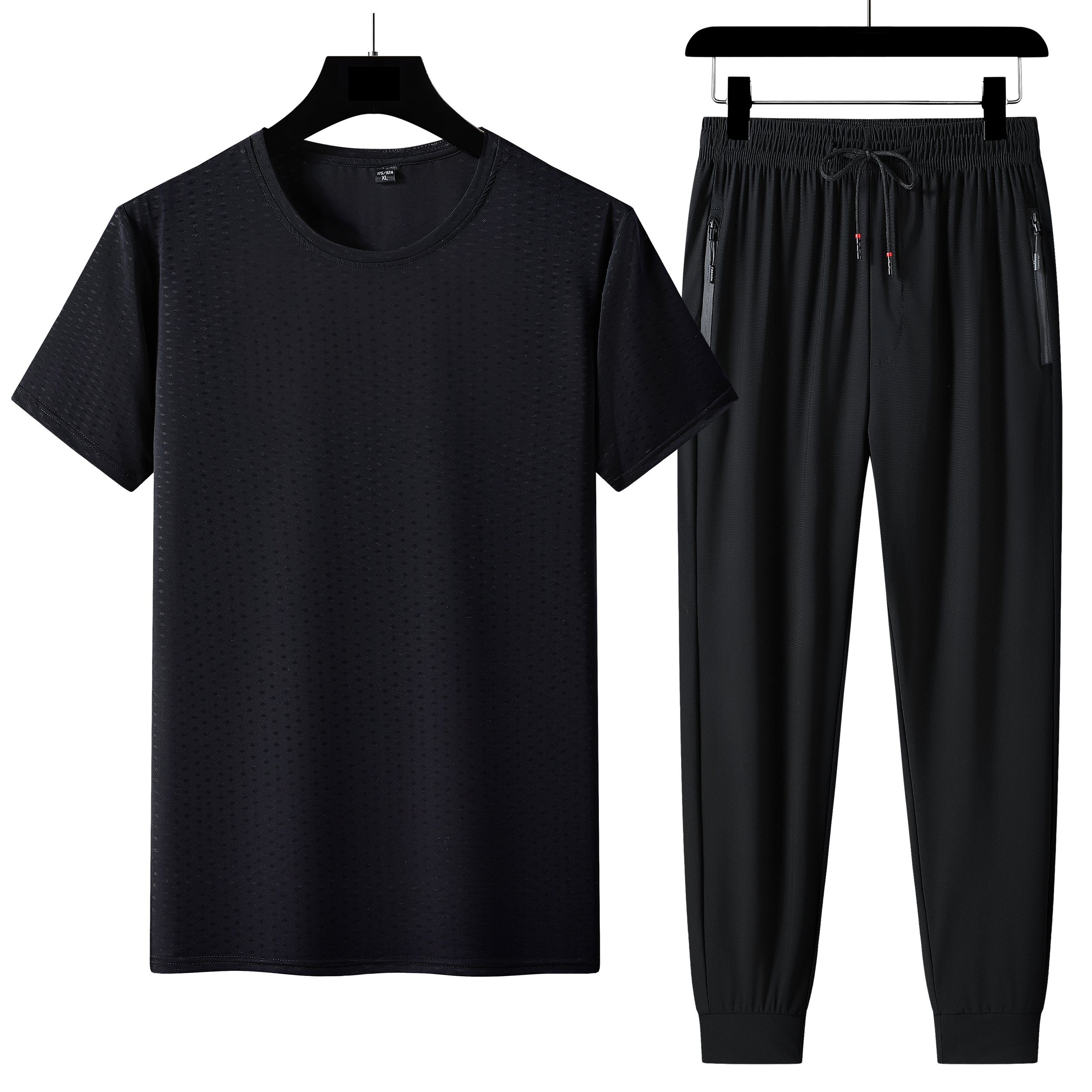 夏季情侣冰丝运动套装男速干圆领短袖长裤休闲宽松健身跑步两件套