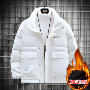 爆款大码工装羽绒服男新款加厚加肥加大休闲帅气宽松立领