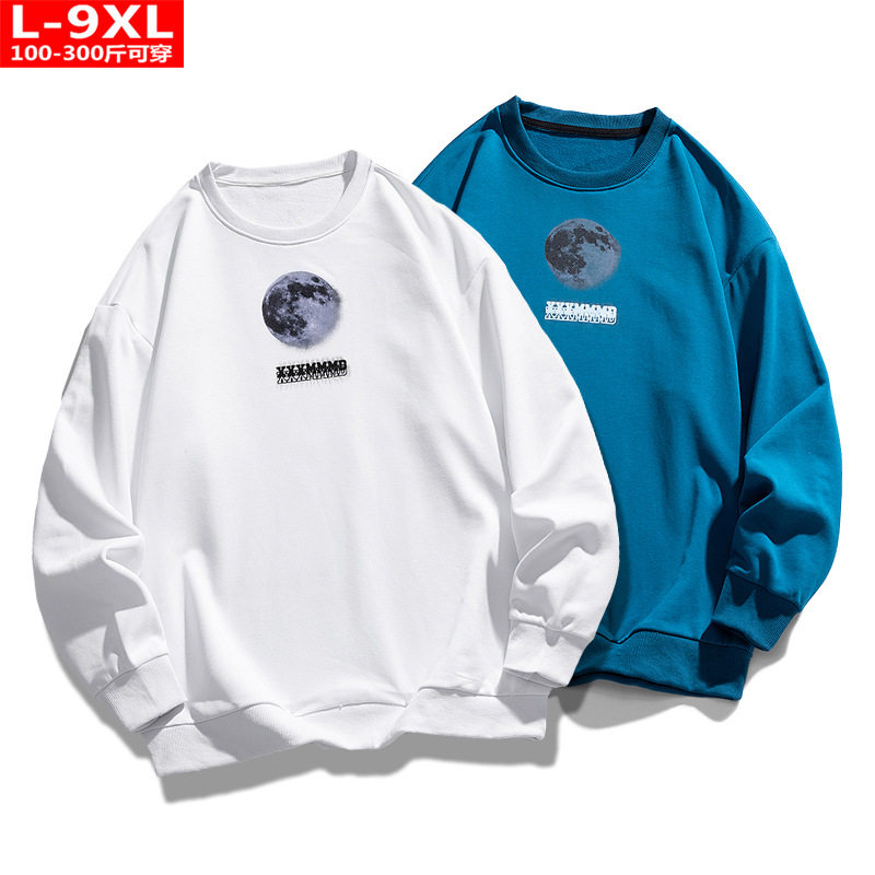 春秋潮流男装圆领印花棉卫衣胖大码加肥宽松运动休闲上衣男士