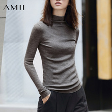 Amii半高领毛衣女2019秋冬新套头长袖修身薄款紧身针织内搭打底衫