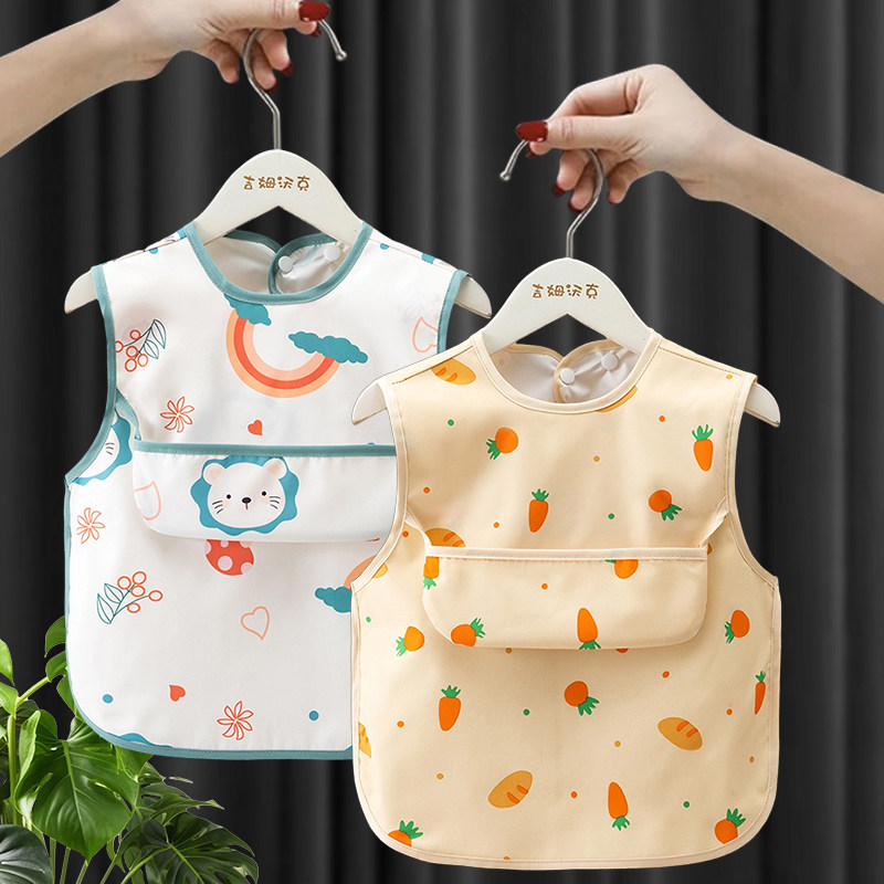 夏季儿童罩衣宝宝吃饭围兜幼儿园无袖反穿衣婴儿辅食防水防脏护衣