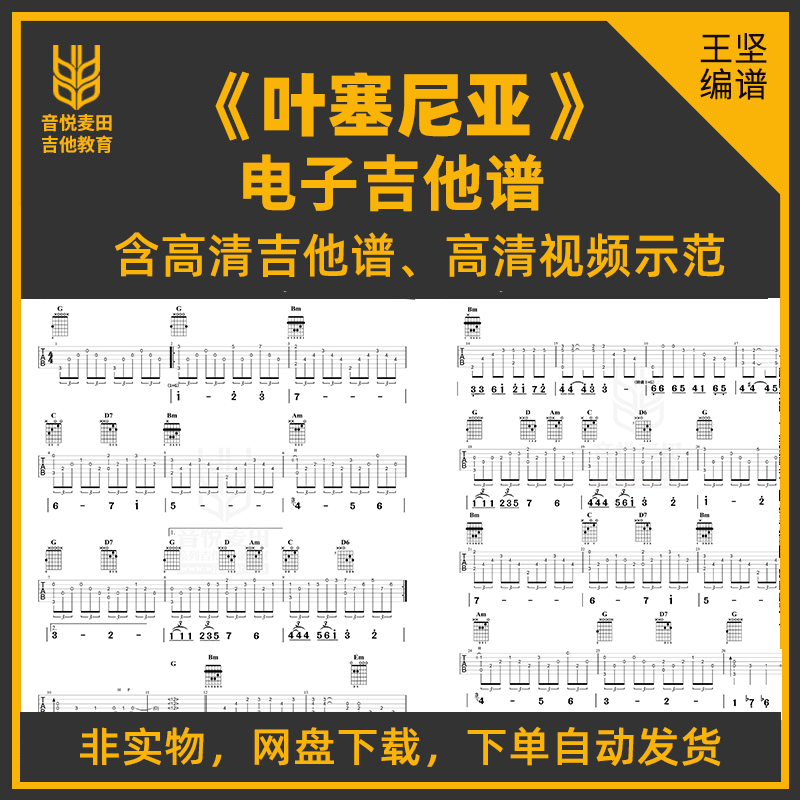 《叶塞尼亚》吉他谱含王坚老师视频示范指弹吉他独奏音悦麦田