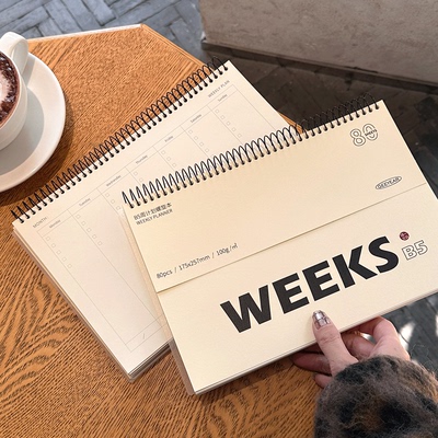 B5大号周计划本 week螺旋线圈本日程本weekly随身笔记本子大学生考研学习记事本笔记本weeks简约时间管理表