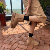 中短筒增高42码 厚底雪地靴女款 加绒加厚冬天防水防滑真皮保暖棉鞋