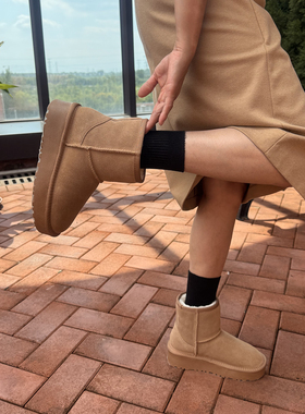 厚底雪地靴女款加绒加厚冬天防水防滑真皮保暖棉鞋中短筒增高42码