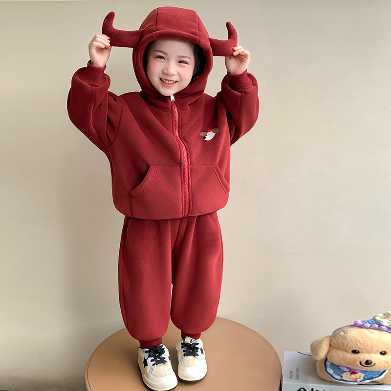 法国Uamtor女童加绒加厚洋气套装