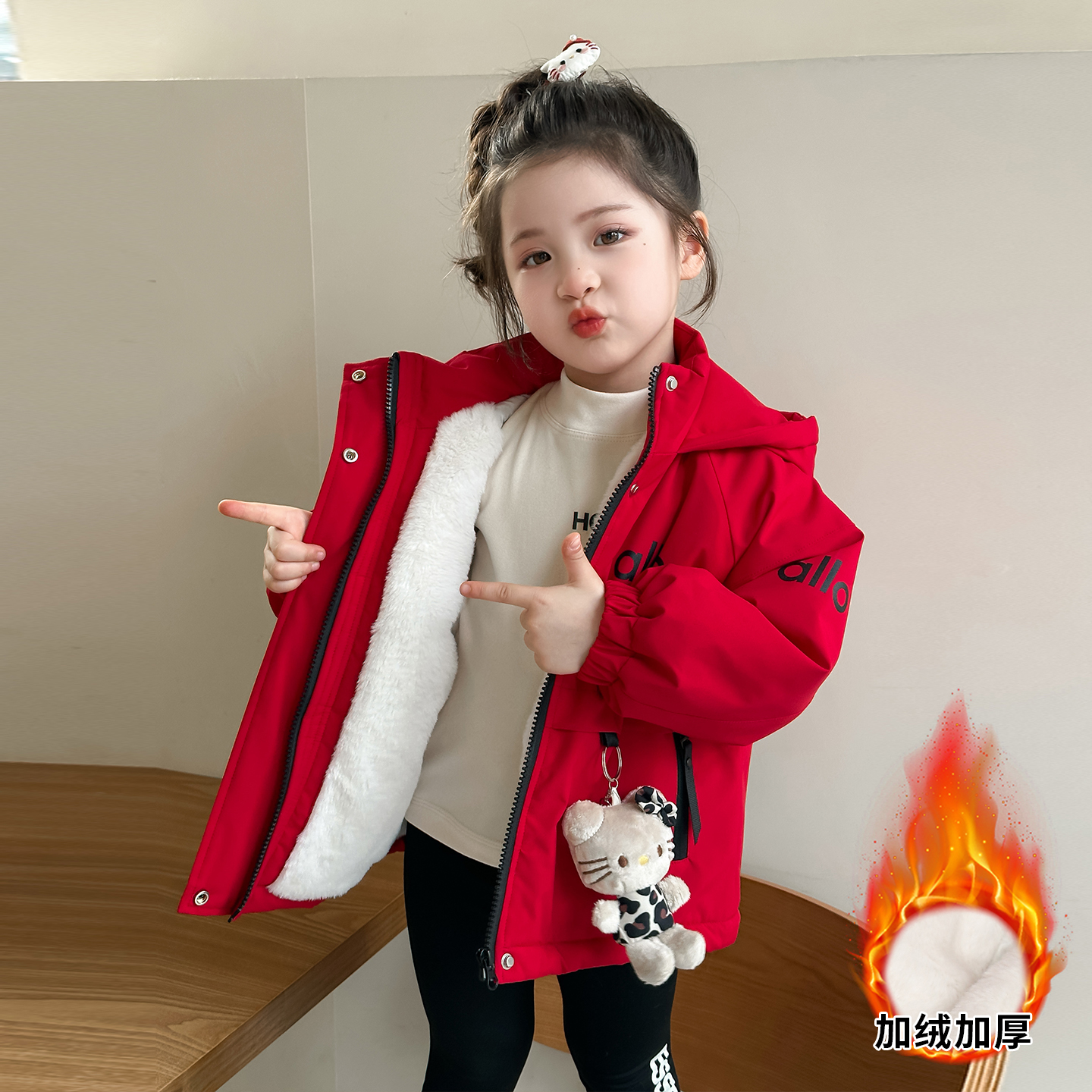 Uamtor女童红色冲锋衣三合一棉服