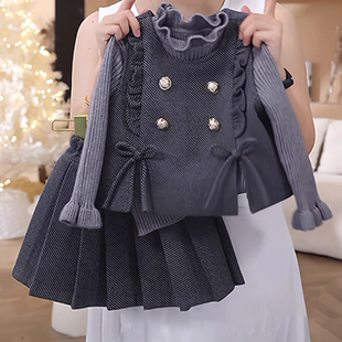 法国Uamtor2026秋冬新款女童洋气保暖套装女孩加绒马甲时髦冬装裙